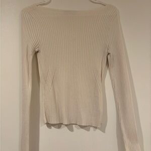 Ribbed Long Sleeve Scoop Neck Top - Cream